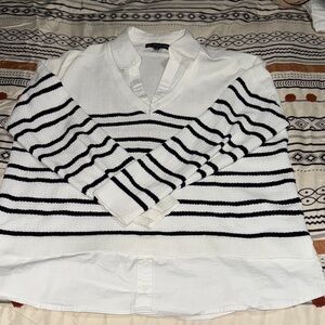 Striped V-Neck Sweater with Shirt Combo